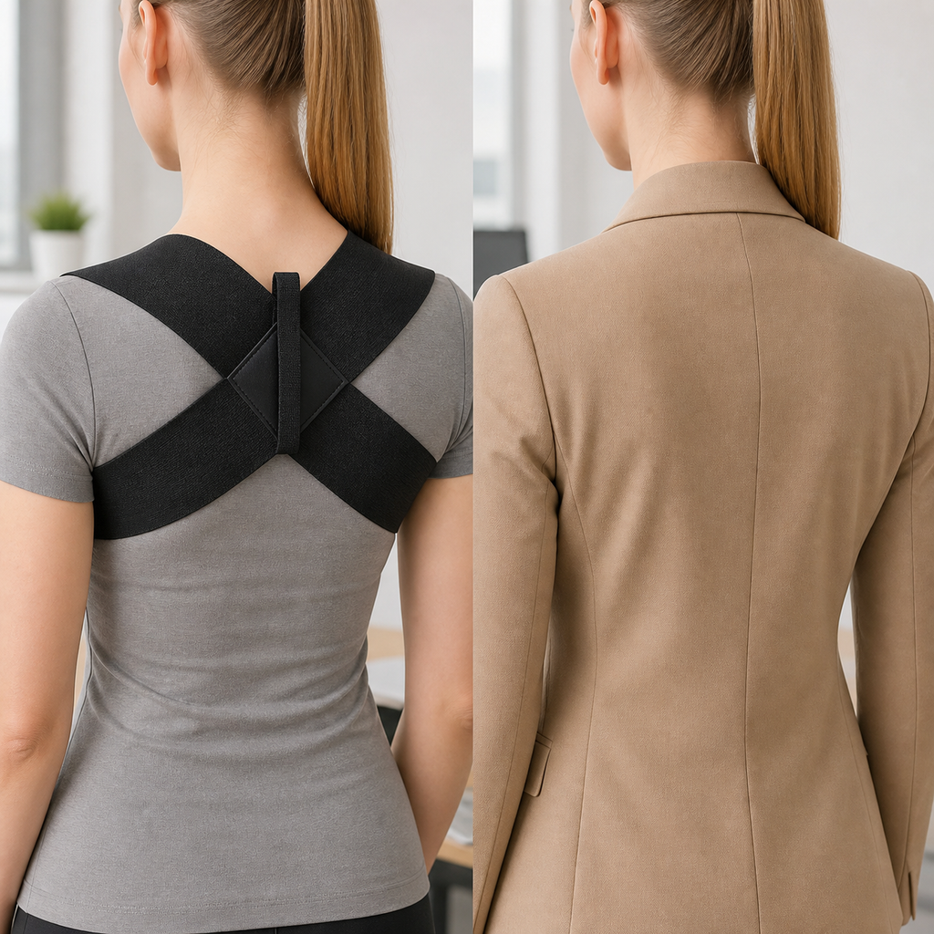 ALIGNR Posture Brace: Invisible Under Formal Blazer (Before vs After)